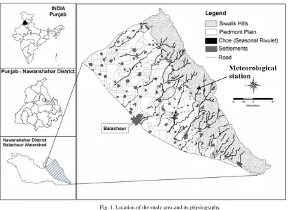 Fig. 1. Location of the study area and its physiography 
