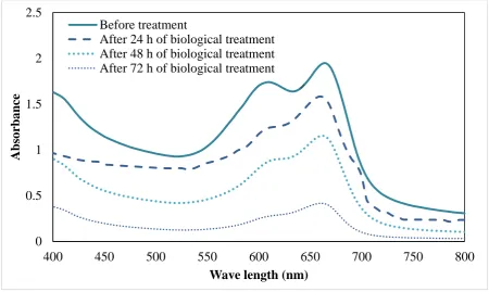 Fig. 2. Absorption spectral changes and biological degradation of MB aqueous solution by R