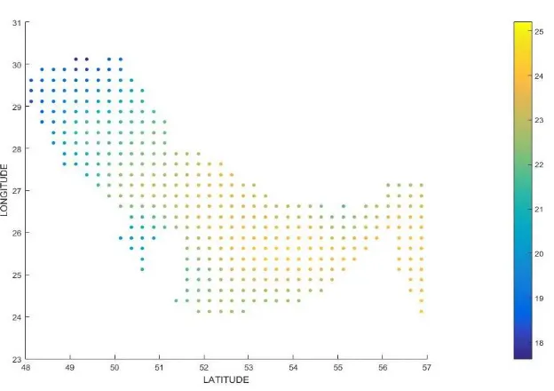 Fig. 3. Locations of the OISST data observation nodes 