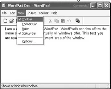 Figure 2-5:  The View menu in WordPad is open.  