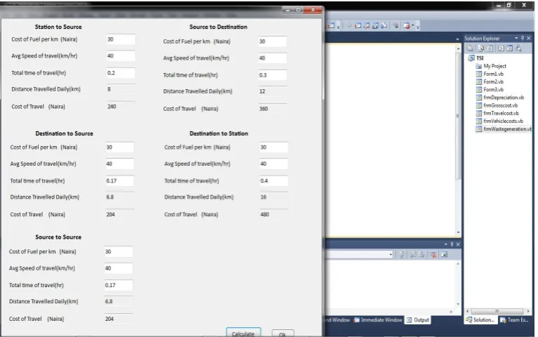Fig. 8. Screenshot of the VB interface showing Travel cost analysis 