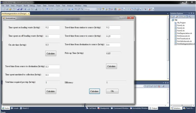 Fig. 7. Screenshot of the VB showing Total time required for waste collection and transport 