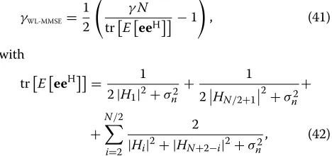 Figure 4 Equivalent system structure for the SC-FDE system employing WL-MMSE equalization and Tomlinson-Harashima precoding.