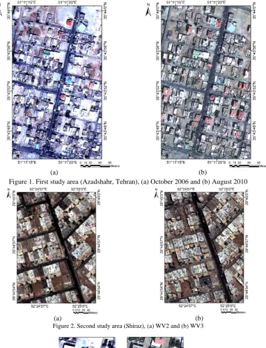 Figure 1. First study area (Azadshahr, Tehran), (a) October 2006 and (b) August 2010 