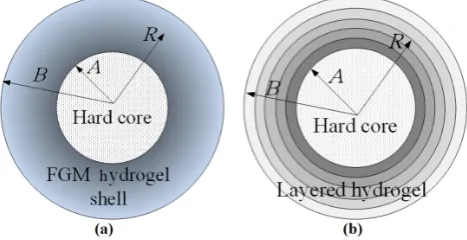 Fig. 1. Schematic of the under-study micro-valve inthe reference state for both a) FGM and, b) Layeredshells.
