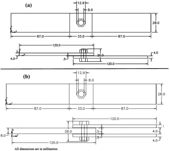 Fig. 1. Dimensions of hybrid a) Single lap and b) Double lap joints.