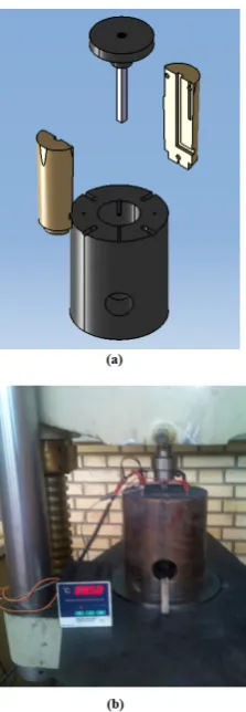 Fig. 1. (a) A general view of the ECAE die, (b) Averyuniversal testing machine.