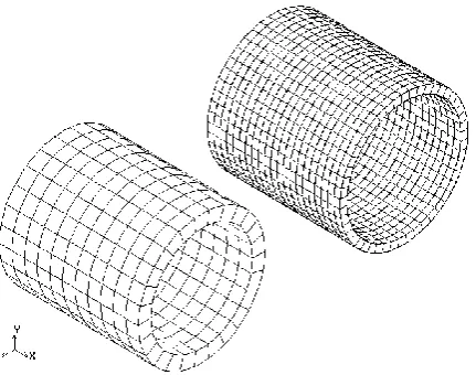 Fig. 6. The grid after 70° rotation of the wing and 5 step changes in connections of the cylindrical shell; a) Complete view of domain; b) Close up view