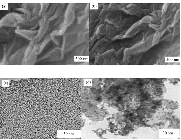 Fig. 5. (a) ,(b)SEM images of GO and PDA-rGO,TEM images of,(c) %60 Pt@PDA-rGO 100nm,(e) %60 Pt@PDA-rGO30nm