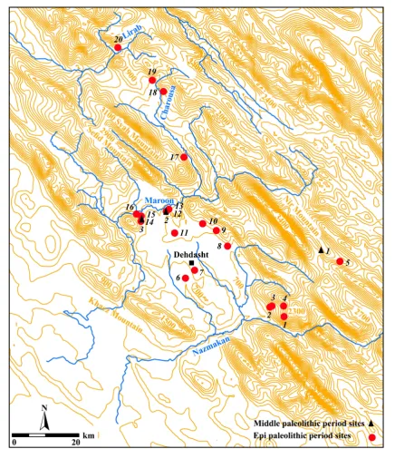Fig. 2. Distribution map of the Pleistocene Period sites; A: The Middle Paleolithic sites; 1