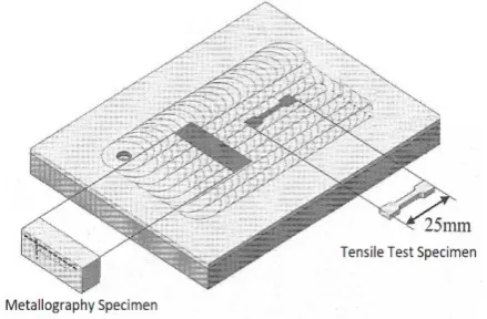 Fig. 2.  schematic illustration of the metallography and tensile test specimens according to the direction  of the last FSP pass 