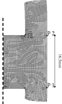 Fig. 8. Axisymmetric FEA simulation of double cup extrusion process for  r = 0.25, m = 0.2 and  punch stroke of 11mm