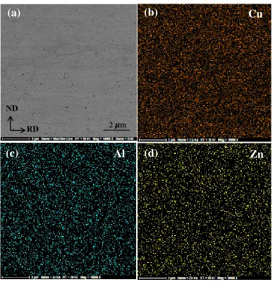 Fig 3: SEM/elemental mapping after 14 ARB cycles followed by the two-step heat-treatment route