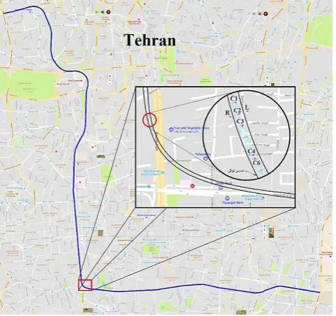 Fig. 2. The tunnel route line No. 7 and section under study, Tehran Metro, Iran. 