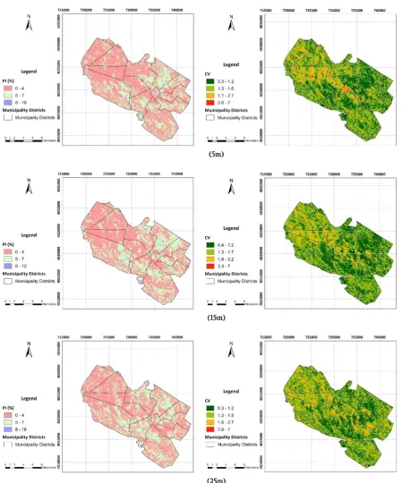 Figure 9. E-type map (left) and CV map (right) of plasticity index. 