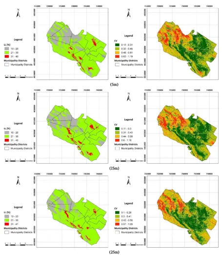 Figure 10. E-type map (left) and CV map (right) of liquid limit. 