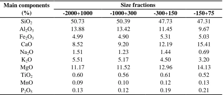 Table 5. Chemical Analysis of Size Fractions in representative sample 