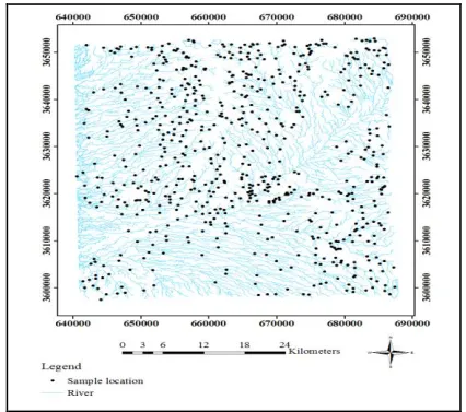 Fig. 2. Stream sediment samples’ location in Khusf 1:100000 sheets 