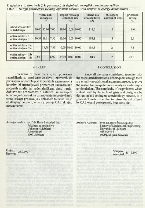 Table 1. Design parameters yielding optimum solution with respect to energy minimization