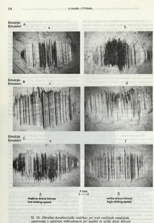 Fig. 10. Wear characteristics observed with light optical microscopy for three water soluble cutting fluids at low and high sliding speeds, respectively
