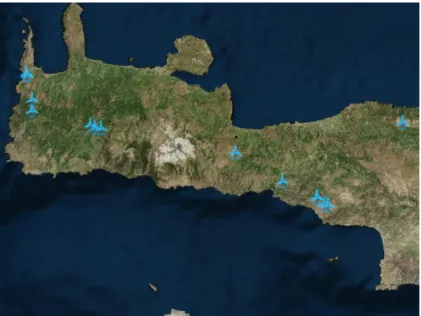 Figure 2: Operating and under construction wind parks in Eastern Crete, 17 May 2017. Scale: 1:1000000
