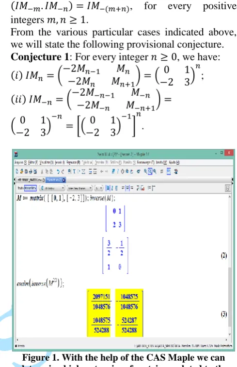 Figure 1. determine high potencies of matrices related to the With the help of the CAS Maple we can Mersenne sequence (Prepared by the author) 