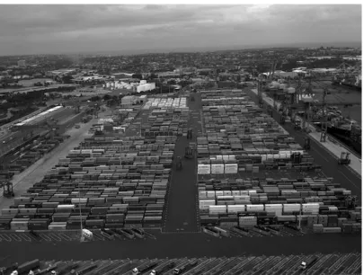 Figure 1. Air view of Sydney container port. The increasing amount of containers reaching international ports requires new methods of screening which actually cannot guarantee exhaustive control of goods