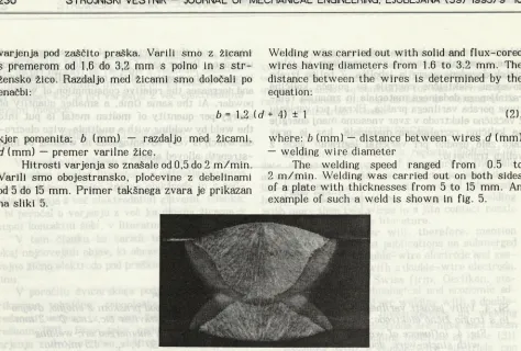 Fig. 5. Macrosection of the welded joint made with submerged with triple-wire electrode:3x190 A, U = 27 V, vv = 1.9 m/min, wire 0  2 mm, series wire arrangement, positive electrode.