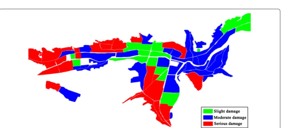 Fig. 5 Reference map of the building earthquake damage information at the city block scale in the Yushu urban region
