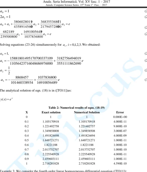 Table 2: Numerical results of equs. (18-19) 