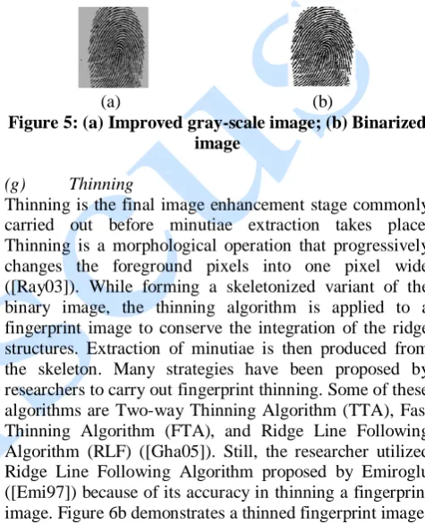 Figure 5: (a) Improved gray-scale image; (b) Binarized (a)                                           (b) image 