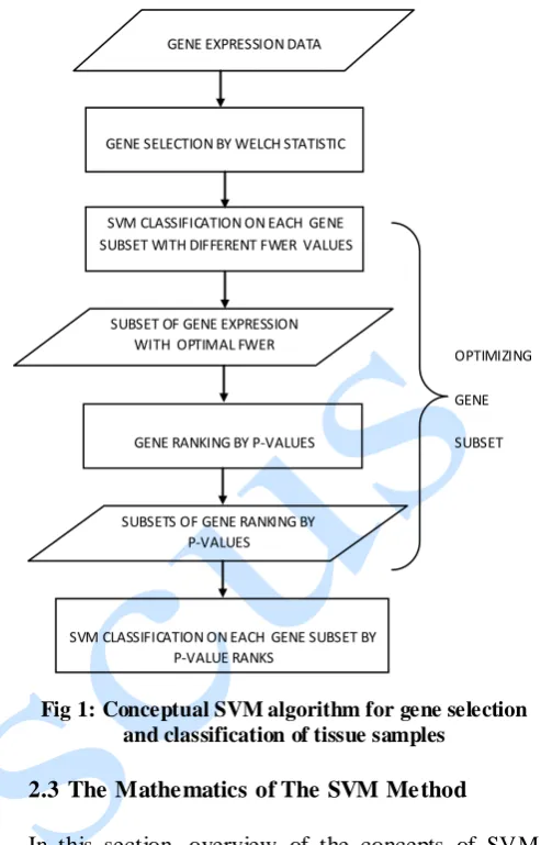 Fig 1: Conceptual SVM algorithm for gene selection and classification of tissue samples 