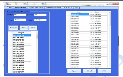 Figure 3: MSG interface showing output of part of 100 hypothetical random numbers generated