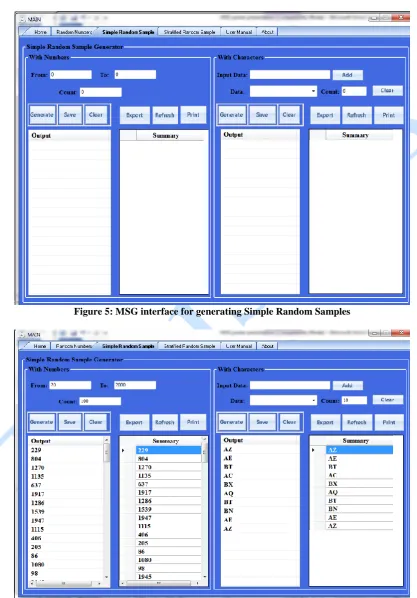 Figure 5: MSG interface for generating Simple Random Samples  