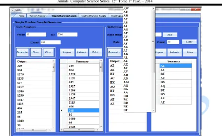 Figure 7: MSG interface for generating 10 Simple Random Samples of character strings from a total of 50 of such  character strings (right panel)