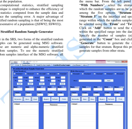 Figure 8: MSG interface for generating Stratified Random Samples  