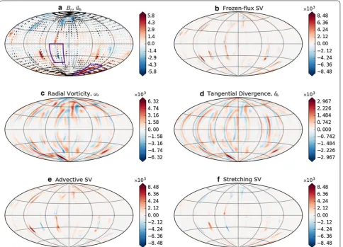 Fig. 4 As in Fig. 1 for a snapshot from model 6. The upper and lower polygons denote the zoom-in zones shown in Figs