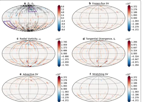 Fig. 7 As in Fig. 1 for a snapshot from model 9. The upper and lower polygons denote the zoom-in zones shown in Figs