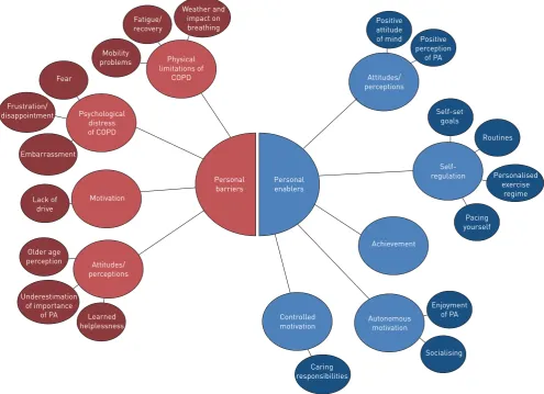 FIGURE 1 Examples of personal barriers and enablers that both encourage and limit participation in physical activity for patients with chronicobstructive pulmonary disease (COPD)