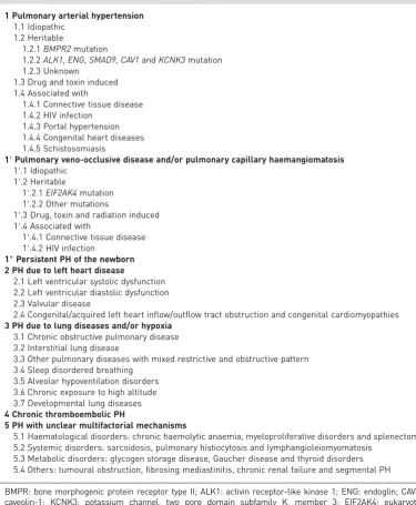 TABLE 1 Updated classification of pulmonary hypertension (PH)