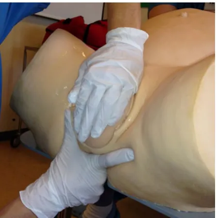 Figure 1Hands-on technique. Original copyright, midwifeHeidi Barslund-Gade, Dep Obst&Gyn, Herning, DK