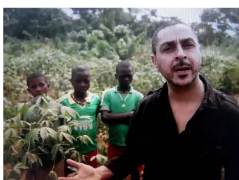 Figure 2: Arman explains the struggles of Baka-people. Image still by Kaarina Nikunen, under fair use