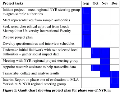 Figure 1: Gantt chart showing project plan for phase one of NYR in Yorkshire  