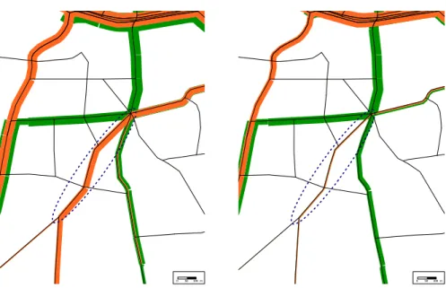 Fig. 9   Parts of the Halle network model before (left) and after (right) the most successful run of the local  optimisation experiments