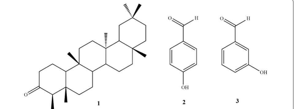 Fig. 1 Friedelin (1), 3-hydroxybenzaldehyde (2) and 4-hydroxybenzaldehyde (3) were isolated from H