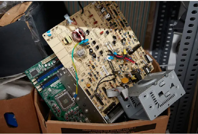 Figure 3: One of many ever-changing boxes of free ‘hackable’ scrap items that makers can rummage through