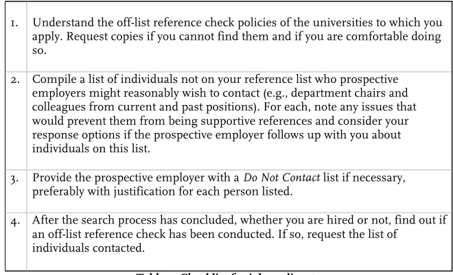 Table 5: Checklist for job applicants 