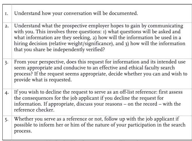 Table 6: Checklist for prospective off-list references 