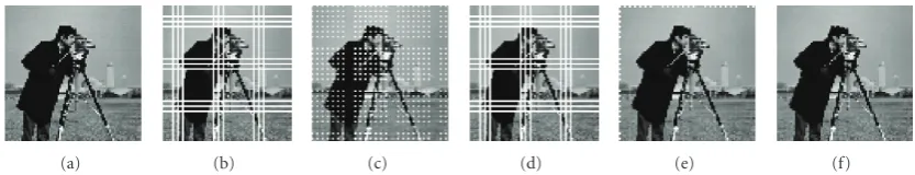 Figure 3: Strip lines removal. (a) Original Image. (b) Corrupted by strip lines. (c) Median ﬁltered image