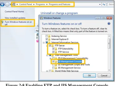 Figure 2-8 Enabling FTP and IIS Management Console 